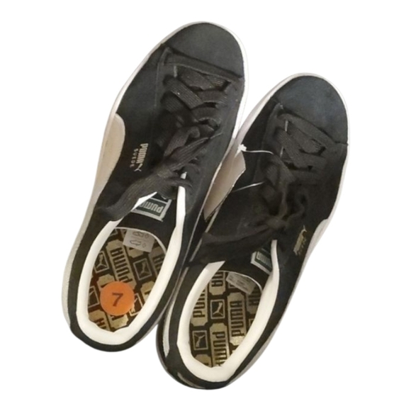 Puma Sneakers Girls Size 7m 7c 7 Black Gray Side Stripe Suede Low Top Pu… - Picture 1 of 15